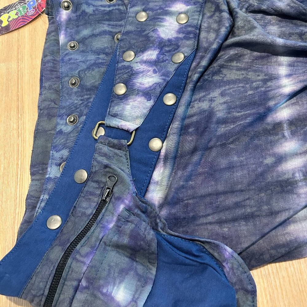 Jayli Purple Blue Tie-Dye Maxi Skirt with Button & Zipper Detail